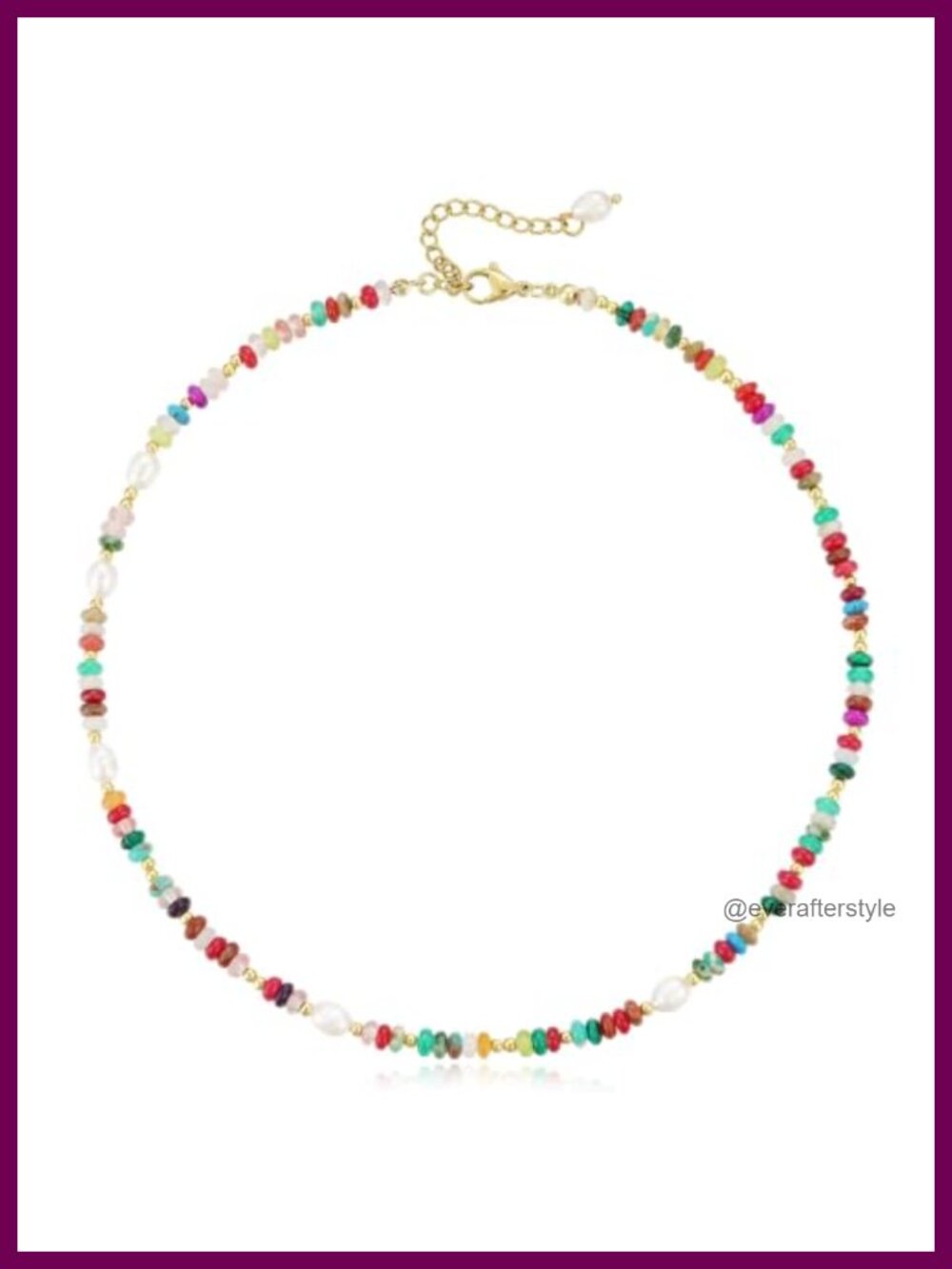 Handmade Beaded Choker Necklace Natural Gemstone Pearl 14k Gold Accents